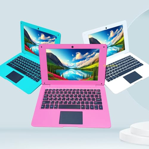 Laptop Computer Mini 10 Inch Quad Core Powered by Android 12 Netbook 64GB Small Computer with WiFi Webcam Bluetooth,Charger Mouse Included,Suitable for Children and Students, 4 Color Options (Pink)