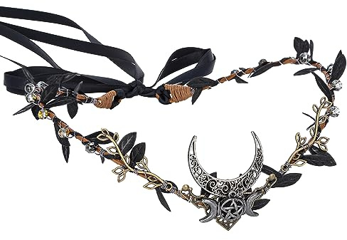 MOSTORY Handgefertigte Mondelfen-Kopfschmuck - Waldgeweih-Krone Fee Göttinnen-Diadem Elfen-Circlet Mittelalterliche Königin für Frauen Mädchen Halloween Cosplay Renaissance Schwarz