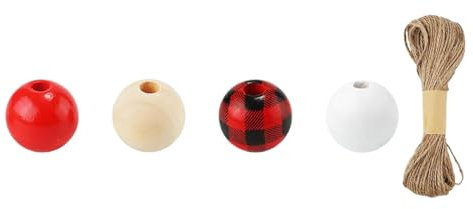 MDHQ Weihnachtliche Holzperlen mit Seil für Girlanden, Basteln, Weihnachtsbaumschmuck für Armbänder, Ohrringe, Halsketten