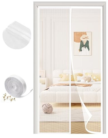 SAILIMAY Fliegengitter Tür 80x210 cm Magnet Insektenschutz Balkontür Ohne Bohren, Verschiedene Größen, Starke Magnete, Kinderleichte Klebemontage & Langlebiges Netz (Weiß)