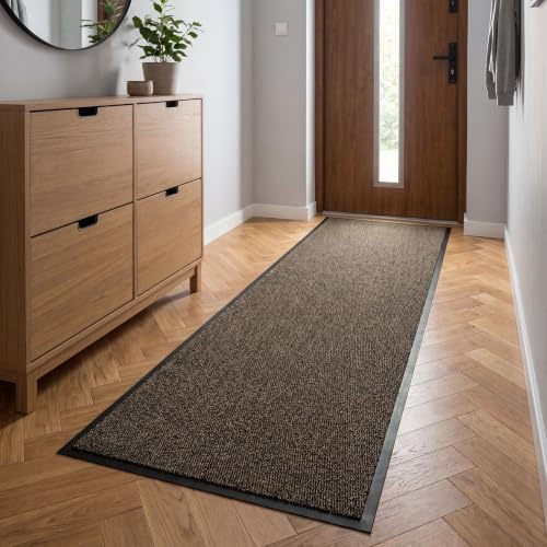 e-floor - Hochwertige Fußmatte rutschfeste- Innenbereichs – Übergangs - Fußmatte für Innen & Außen - Schmutzfangmatte, waschbar & wetterfest - für Eingangsbereich & Aussenbereich - 80x200cm Braun