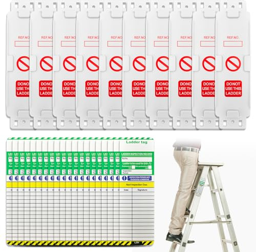 Ladder Tags,10 Holders and 20 Ladder Inspection Tag Inserts Waterproof Ladder Inspection Tags Record Kit for All Ladder Types Protect Ladder Safety for Indoor Outdoor