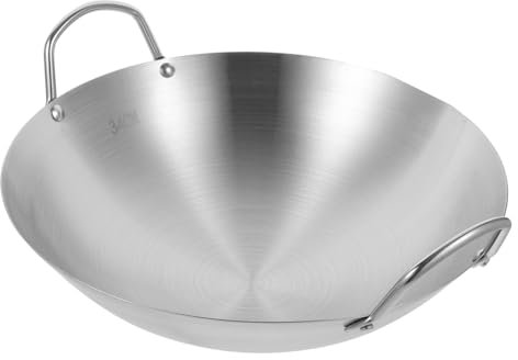 ABOOFAN Sartén Wok Inoxidable Resistente 30 Cm para Saltear y Cocinar Mango Alargado para Cocina de Inducción y Gas Accesorio Duradero para Hogar