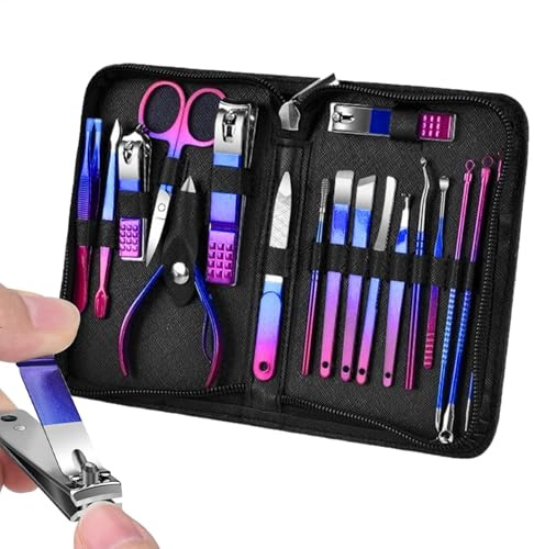Nagelklippare set, nagelklippare set - 18 x pedikyrset i rostfritt stål, nagelklippningssats, nagelvårdsverktyg med fodral, professionella skötselsatser för