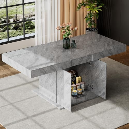 boorbin Ausziehbarer Esstisch, rechteckiger Esstisch mit Stauraum, Kaffee-Freizeittisch, Platzsparender multifunktionaler, Automatischer Teleskoptisch, L140/180*W80*H76cm (Grau)