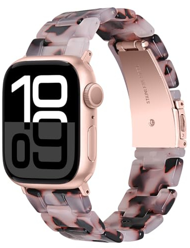 Miimall Résine Bracelet Compatible avec Apple Watch Ultra, Apple Watch Series 11 10 9 8 7 6 5 4, Élégante et Légère Bande pour iWatch SE 38/40/41/42MM-49/46/45/44/42MM Strap avec Métal Boucle Femme