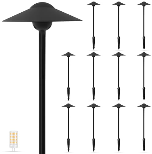 Gardencoin Low Voltage Pathway Lights (8.5'' Shade, 21.5'' Tall)，12V Outdoor LED Landscape Path Lights Wired, Aluminum Pathway Lighting with 3W 2700K Replaceable Bulb for Walkway Garden Yard, 12 Pack
