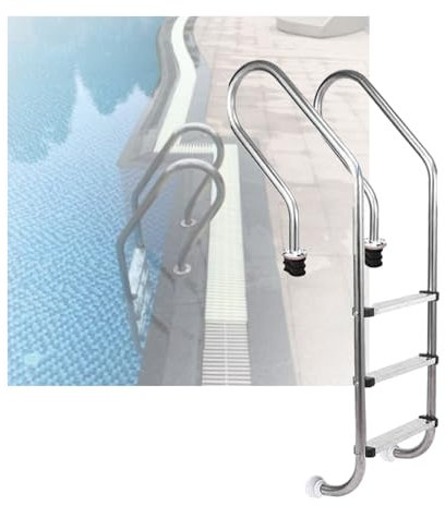 Escalera For Piscina, Escalón De Acero Inoxidable Enterrado, Fácil De Instalar, Escalón For Piscina De 2 O 3 Escalones con Reposabrazos Curvo For Piscina Interior Y Exterior(3-Steps1.5mm)