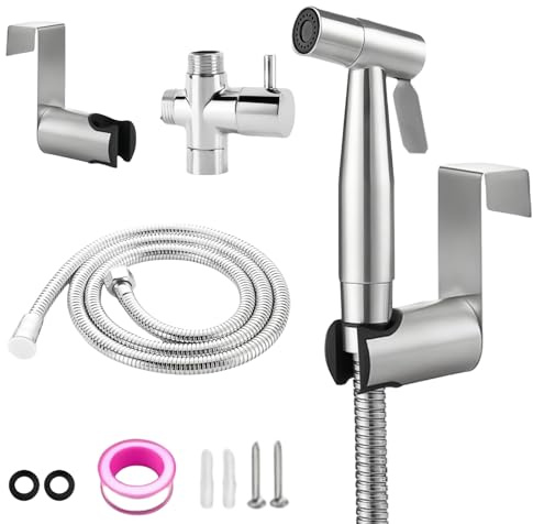 GOMETY Douchette à main pour bidet en acier inoxydable - Pulvérisateur de toilettes - Kit de pulvérisation de couches musulmanes en acier inoxydable pour bébé - Avec distributeur de robinet, tuyau et