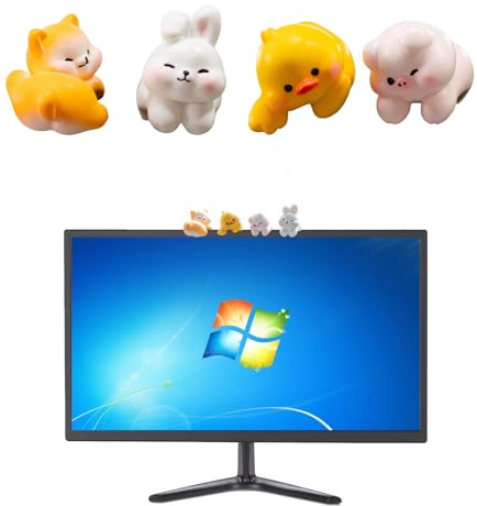 Fsocpen 4Pcs Cute Animals Computer Monitor Decor,Funny 3D Resin Animals Sculpture,Car Central Control Screen and TV and Picture Frame Decoration