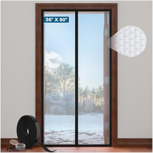 Magnetic Thermal Insulated Door Curtain - Fit Door Size 36x80 Inch Waterproof Bubble Wrap Door Cover Light Filtering Screen Door, Keep Warm in Winter Cool in Summer, Kid & Pet Friendly