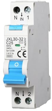 gloca Interruttore Magnetotermico Differenziale 1P+N 30mA 220V 6KA 1 Modulo DIN (25 Ampere)