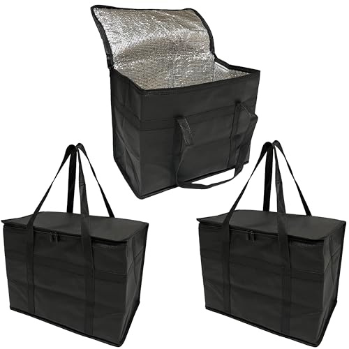 Surbootime Car Insulated Food Bag 30L/Cooler for Catering Delivery/Premium Zippered Grocery Bag - Reusable Large Bottom Reinforced Durable, Keep Food Hot or Cold/Shopping, Camping, Family Picnic 3PCS