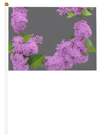 Encadrement de fleurs lilas en fleur - Drapeau à main pratique - Polyvalent - Pour les fêtes, les défilés, les décorations de vacances