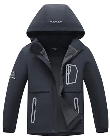 BuyiRen Boys Girls Windbreakers Jacket Rain Jackets Hooded Raincoat Fleece Lined Rain Coats for Kids, 5-16 Years