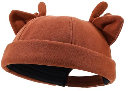 Gvatasz Antler Docker Cap for Women Men Brimless Cotton Sailor Skull Caps Rolled Cuff Harbour Hats Retro Beanie Hat,Camel