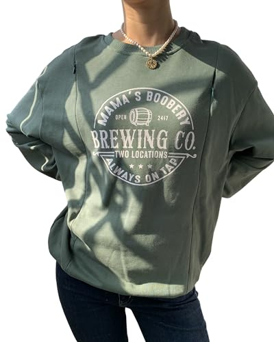 TAIUICY Women Causal Maternity Nursing Sweatshirt Comfort Friendly Zip Breastfeeding Pullover Tops Mama's Boobery Sweater(XL, Green)