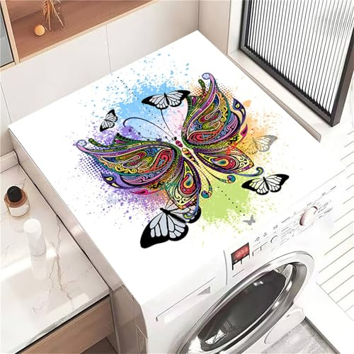 Highdi Housse de Protection pour Machine à Laver Top Papillon de Jardin, Coussin de Machine à Laver Antidérapant, Tapis de Protection pour Dessus Sèche-Linge Séchage Rapide (Coloré,30x40cm)