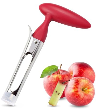 ARWIG Descorazonador de Manzanas - Herramienta de Acero Inoxidable con Tapa, Pelador Multi-Frutas, Apto para Lavavajillas (Rojo)