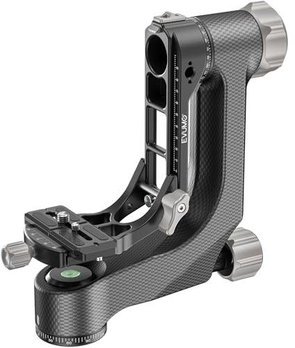 EVUMO P9 Carbon Fiber 360 Degree Panoramic Gimbal Tripod Head, Professional Gimbal Tripod Head with Arca-Swiss Standard 1/4'' and 3/8'' Quick Release Plate for DLSR Camera Tripod, Max load 20kg/44lbs