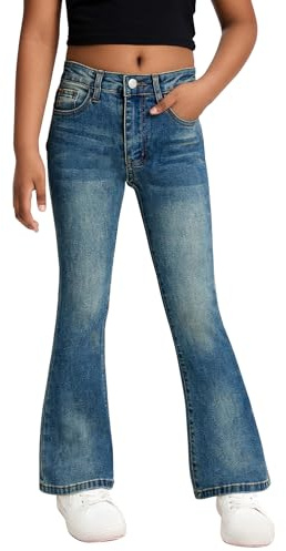 Happy Cherry Jeans Ragazze Bambina Gamba Svasata Pantaloni in Denim Skinny Vita Alta Bootcut Flare Jeans con Tasche per 7-14 Anni