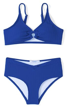 Arshiner Ragazza Bikini Set Coste Bambina Due Pezzi Costume da Bagno Estate Colore Puro Bustier e Bikini Slip Tankini Set per Ragazze 13-14 Anni Blu Reale