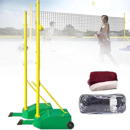 MegLob Badminton-Pfosten-Set Für Den Außenbereich, Robuster Volleyball-/Badmintonständer Mit Netz, Badmintonpfosten Für Den Garten Mit Rollen, Fahrbarer Badmintonständer Mit Stabilem Fuß