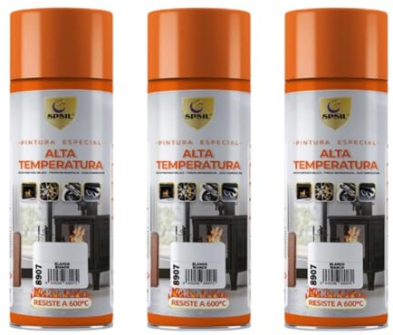 SPSIL Spray Pintura Temperatura Anticalorica Blanco 400ml (pack of 3),Protección Anticorrosión para Radiadores, Motores, Parrillas y Más,Pintura para Coche y Moto,Resistencia 600°C