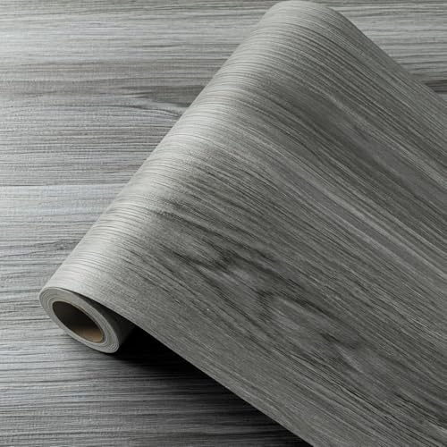 Pavimento in vinile autoadesivo, 40 x 300 cm, in PVC, effetto legno, impermeabile, resistente all'usura, per cucina, soggiorno, bagno (grigio scuro)