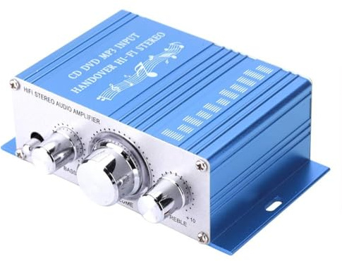 Dpofirs -tragbarer Auto-Audio-Verstärker, Auto-Auto-Verstärker, Standard-Stereo-Buchseneingang, DC 12V, Musik-Player, Unterstützt USB, MP3, FM, SD, DVD(Blau)