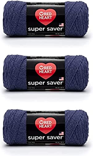 Red Heart Super Saver - Ovillo de hilo denim, paquete de 3 unidades de 141 g, acrílico, n.º 4 mediano (peinado), 333 m, tejido/ganchillo