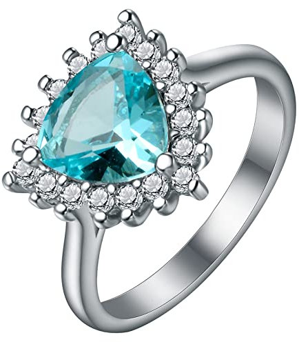 Hoisy Engagement Ring, Zirkonia Ring mit Blauen Dreieckigen Zirkonia Silber Blau Dreieck Größe 62 (19.7)