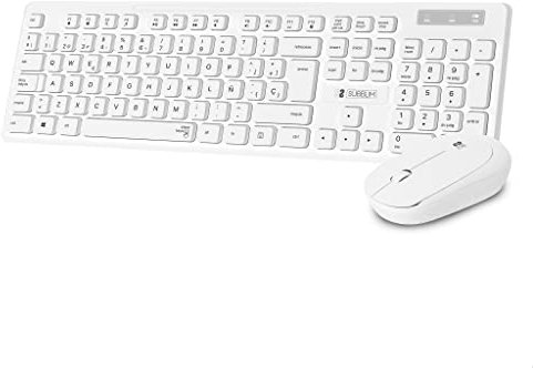 SUBBLIM Combo Teclado y Ratón Business Slim Silencioso Inalámbrico 2.4G Blanco Teclas Planas Resistente A Salpicaduras Merge Technology Diseño Delgado Y Completo Ratón Inalámbrico Ergonómico