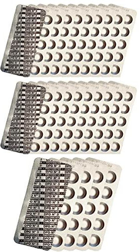 harren24 Compresse per test fotometrici Cloro DPD1, DPD3, Ossigeno attivo DPD4, Valore pH Rosso Fenolo, Alcalinità M, Test CYA, Tester acqua piscina, 50x 100x 250x 500x (DPD3 / 250x)