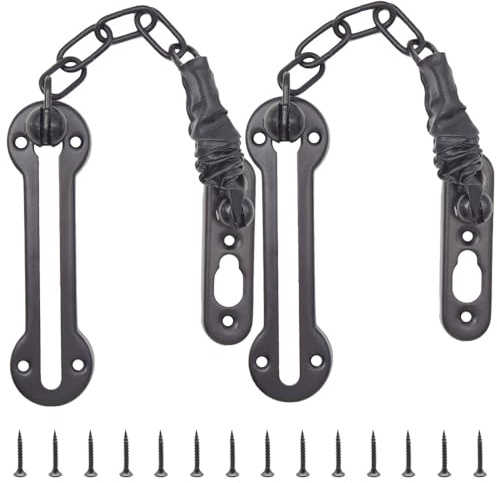 Yosawa 2 Pcs Chain Door Guard ，Door Chain Lock Door Latch ，Child Proof Apartment Front Chain Door Guard with Screws，Steel Chain with Leather Cover（Black/SL）