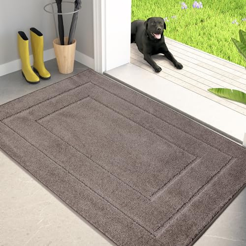 PURRUGS Dirt Trapping Door Mat 32 x 47, Non-Slip/Skid Machine Washable Entryway Rug, Dog Doormat, Super Absorbent Welcome Mat for Muddy Wet Shoes and Paws, Grayish Brown