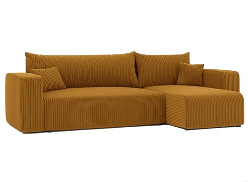 Ecksofa mit Schlaffunktion und Bettkasten 248 x 145 cm Senfgelb | 248 x 145 x 79 cm, Kiefernholz und MDF, Hoher Sitzkomfort, Wohnen und Schlafen, Integrierter Bettkasten