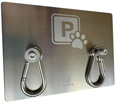 toots - Aparca Perros de Acero Inoxidable de Pared (15x20cm) con Cartel Parking Pet para Entrada de Tienda, estético y Funcional, estacionamiento canino Doble Gancho para amarrar Mascotas.