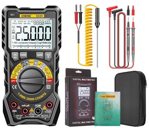 KAYPBWQMG Multimètre numérique Professionnel SZ20 25 000 Points, testeur de Tension de Courant électrique AC/DC for condensateur de température Ohm de Voiture(Black(no Battery))