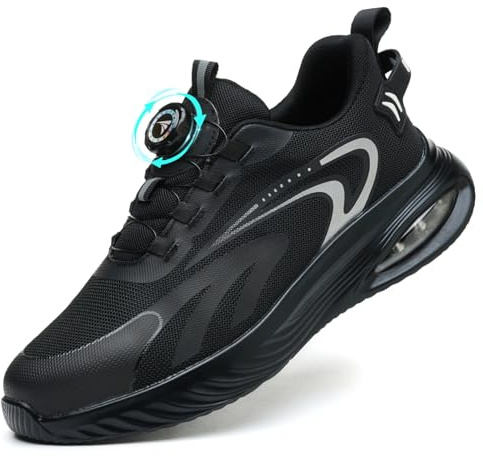 Steel Toe Cap Trainers Mens Work Safety Trainers Womens Lightweight Safety Shoes Cushioning Comfortable Breathable Non Slip Black, 8 UK