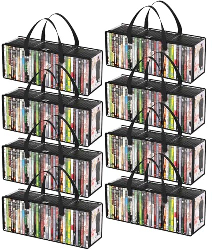 Lifewit DVD-förvaringsväskor 8-pack, transparent PVC DVD-fodralhållare med handtag, frontfönster med dragkedja, stapelbar behållare för skivor, filmfodral, rymmer upp till 280 DVD-skivor (35 stycken