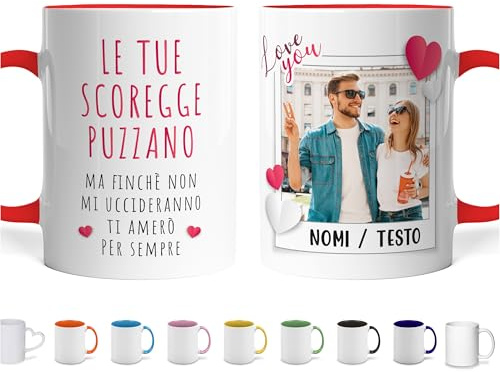 Caribu design Tazza San Valentino Personalizzata Le Tue Scoregge Puzzano - Idea Regalo Lei Lui con Foto Nomi Testo Personalizzabile Polaroid Love You Fidanzato Fidanzata Coppia Innamorati Anniversario