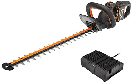 Worx WG286E 40V 61cm Cordless Brushless Hedge Trimmer – Dual-Action Laser-Cut Blades, 27mm Cutting Capacity, 180° Rotating Handle, Includes 2x 2.0Ah Batteries & Charger
