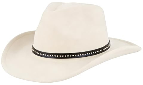 Henrrida Western Cowboy Hut,Wide Edge Chinlon Western Felt Outdoor Hut mit Studded Band,Cowboy Hüte für Männer für Frauen Fedora Hüte (Beige)