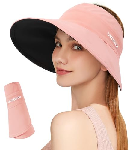 AYPOW Solskydd för kvinnor, retro solhatt solhatt vändbar golf, absorberande strandhatt justerbar visir hatt för golf cykling fiske tennis - grå och beige, Rosa och svart, one size