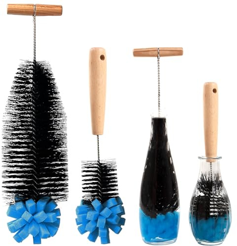 Sugfews 2er Flaschenbürste, 35 cm Reinigungsbürste mit Ergonomischem Griff, Blauem Baumwollkopf, Kratzfreie Flaschenreiniger für Vasen, Sodaflaschen, Babyflaschen