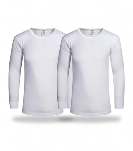 Mens Thermal 2 Pack Underwear Vests Long Sleeve Tops, Thermal T-Shirt Warm Underlayer Winter Thermals Base Layer Clothing Men Vest Top Size S-XXL (M White)