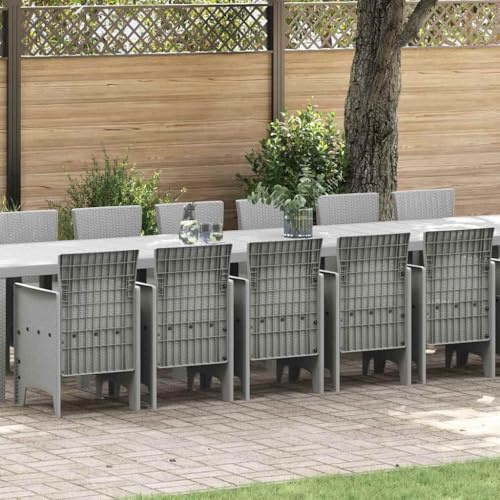 YuuSsea Garden Dining Set 17 Piece Light Grey PP Modern Rattan Design Weatherproof Large Group Patio Furniture