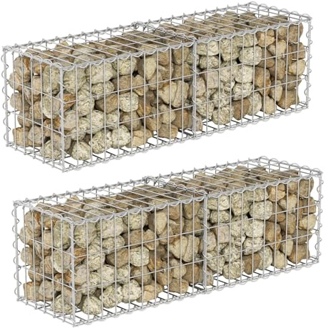 Ollewiellan Gaviones de 100 x 30 x 30 cm, cestas de gaviones de acero galvanizado, grosor de alambre de 4 mm, ancho de malla de 5 x 10 cm, gaviones para valla y jardín, adecuado para piedras de 6 – 12