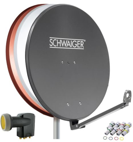 SCHWAIGER 4609 Sistema satellitare Set di antenne satellitari Quad LNB digitale 8x F-plug 7mm Antenna SAT in alluminio Set completo antracite 88 x 88 cm